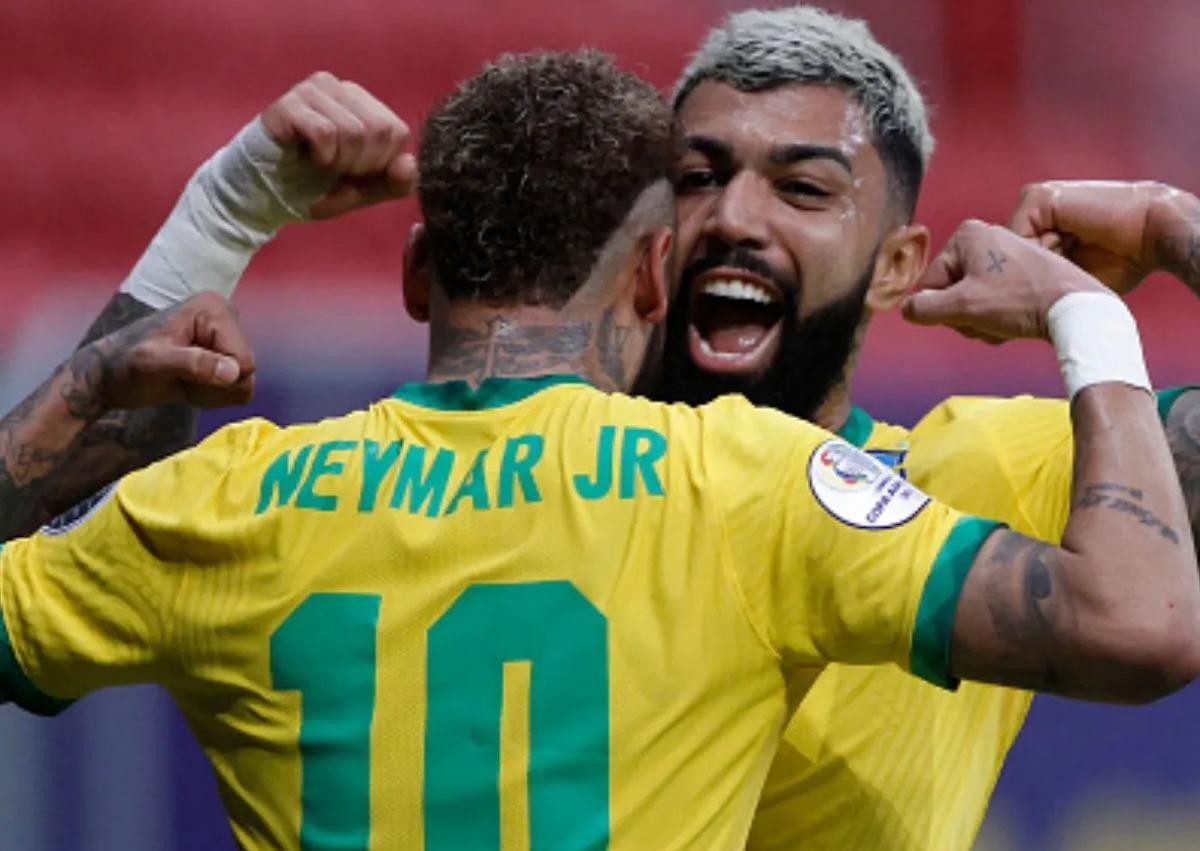 Gabigol e Neymar pela Seleção Brasileira